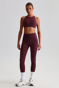 Women Brushed Cross-Back Slim-Fit Yoga Set: High-Waisted Butt-Lifting Outdoor Running Leggings + Round Neck Sports Bra