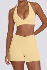 Women's Brushed Sports Yoga Bra And Pleated Short Set