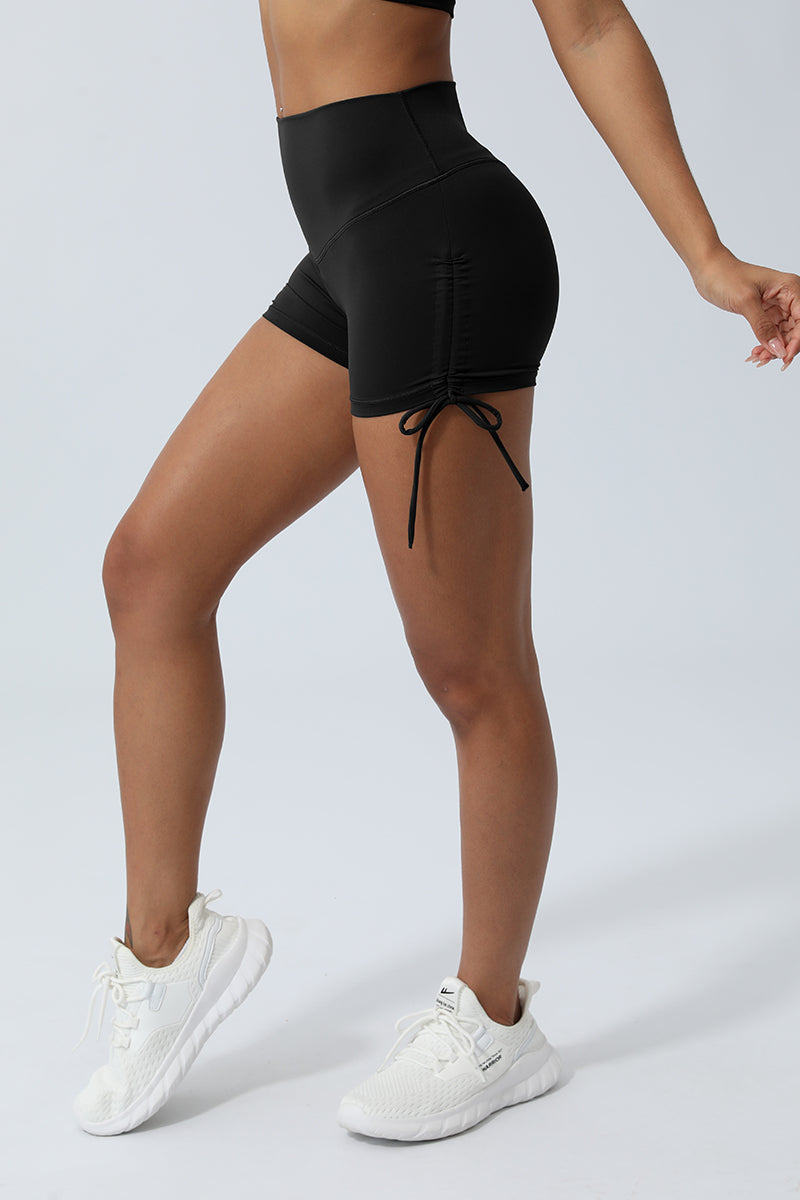 Women Drawstring Pleated Yoga Shorts