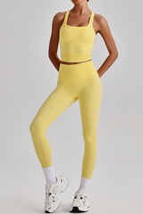 Women's Square Cross Back Tank Top &High Rise Leggings Set