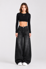 Women's High-Rise Wide-Leg Jeans With A Half-Elastic Waist