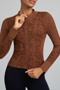 Women's Jacquard Stand Collar Zip Sports Yoga Jacket