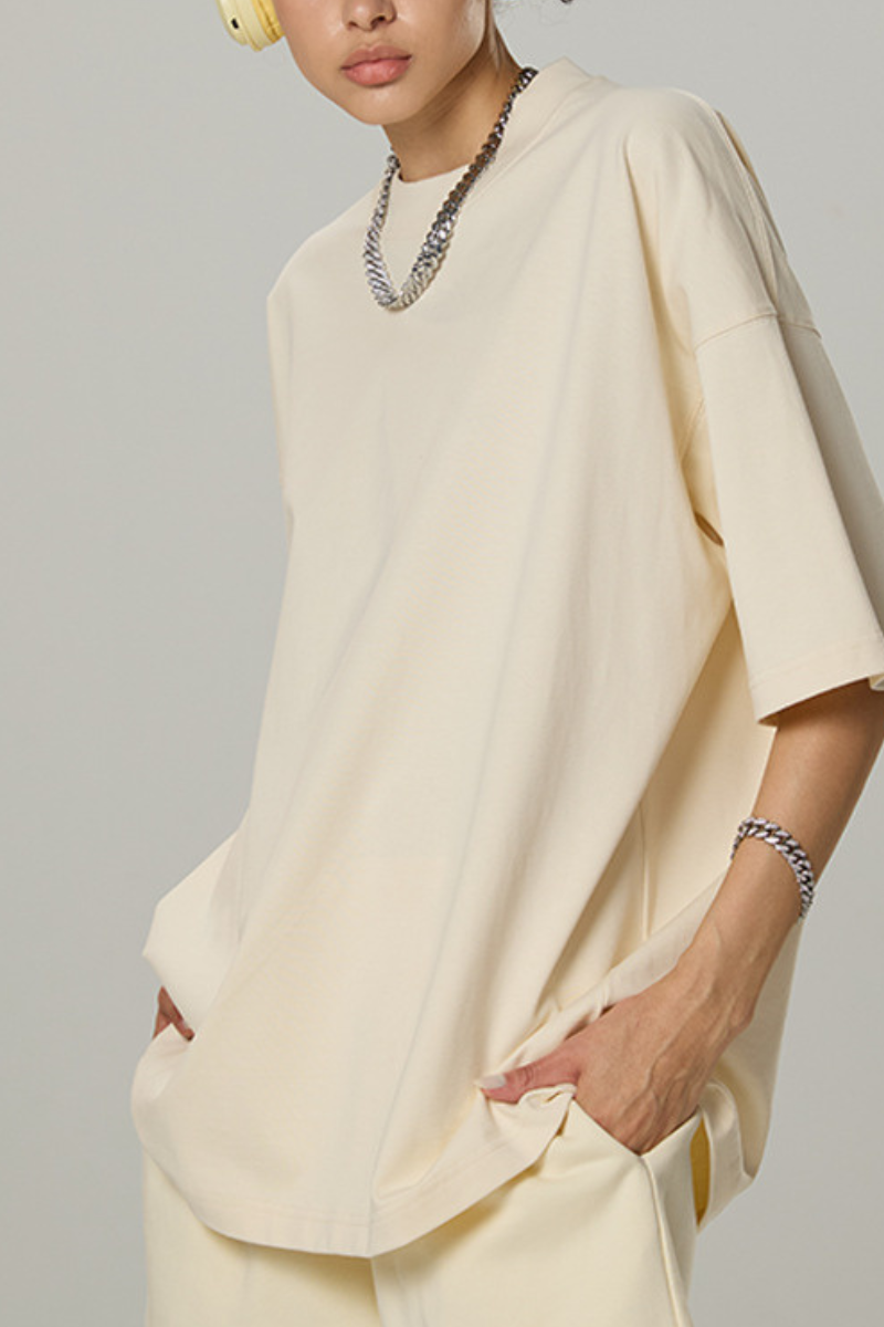 Men's Cotton Mock Turtleneck - Solid Oversized Casual Tee