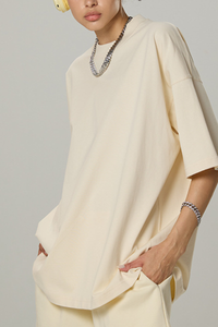 Men's Cotton Mock Turtleneck - Solid Oversized Casual Tee