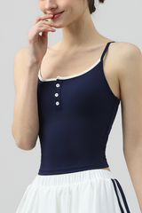Women's Contrast Trim Button Front Thin Strap Workout Cami