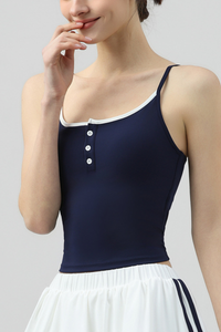 Women's Contrast Trim Button Front Thin Strap Workout Cami