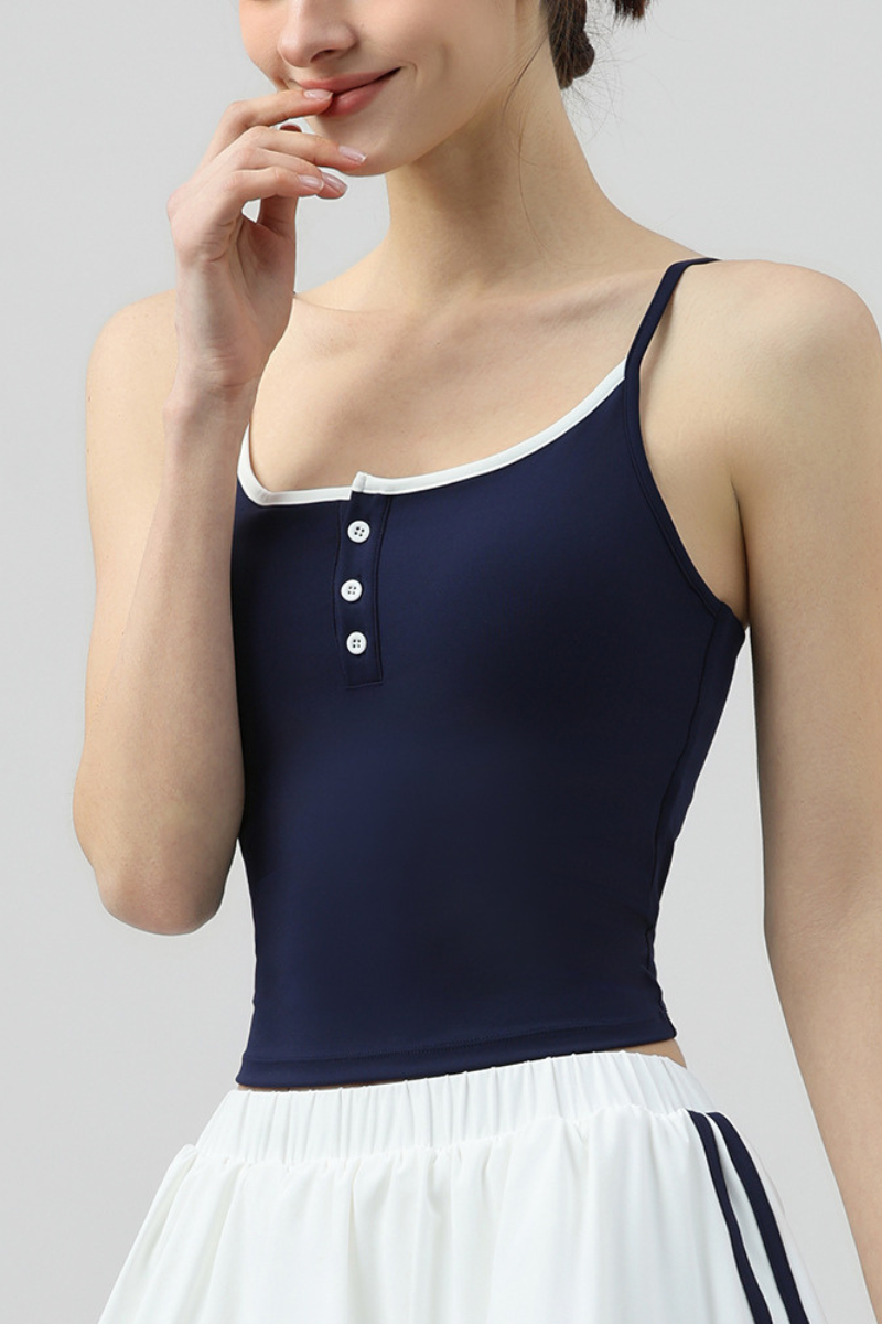 Women's Contrast Trim Button Front Thin Strap Workout Cami