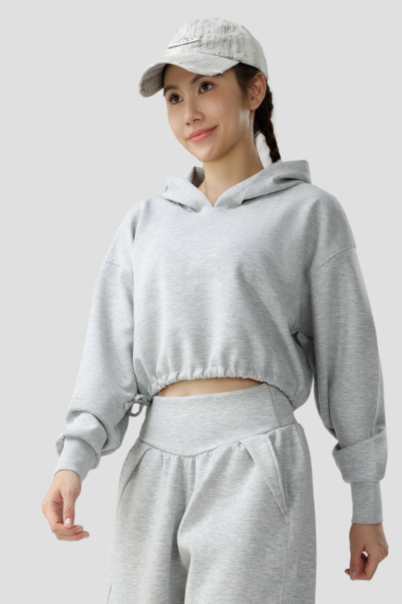 Women's Fall Cropped Drawstring Hem Loose Fit Sweatshirt