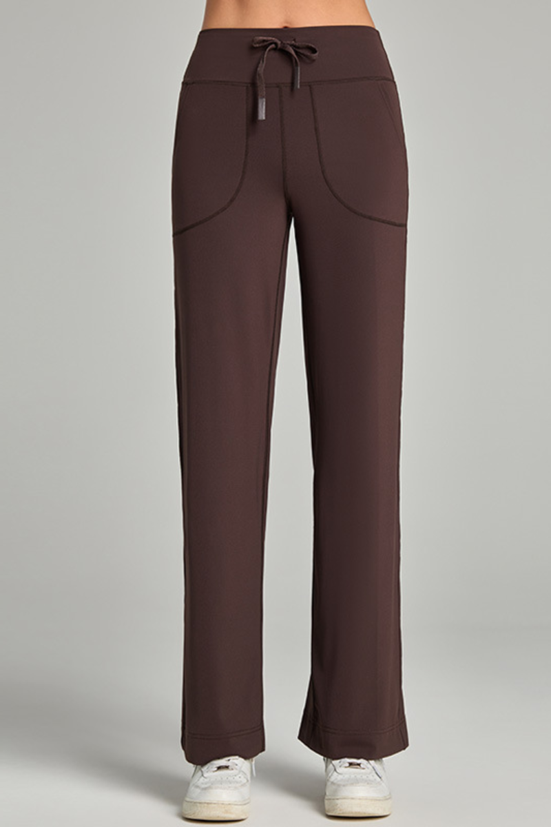 Women's Spring Drawstring Quick-Dry Pocket Straight Pants