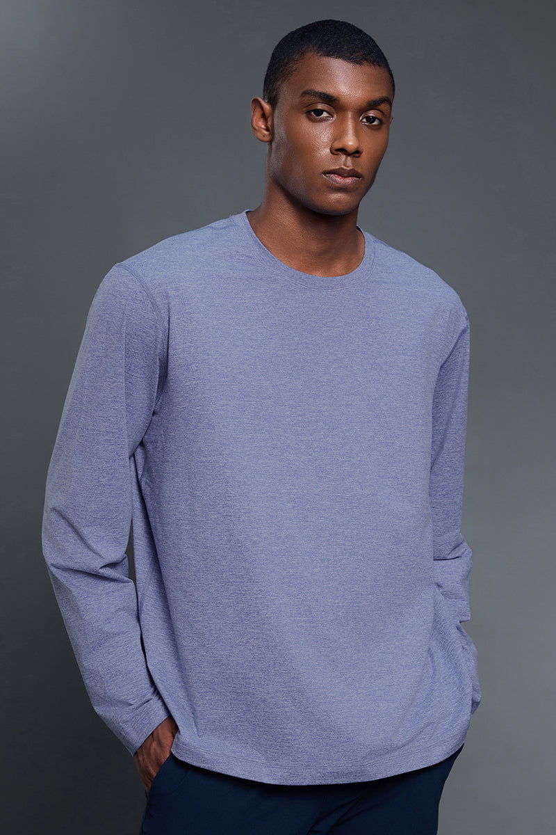 Men Round Neck Breathable Stretchy Casual Sport Long Sleeves