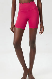 Women Wave-Edged High-Waist Quick-Dry Tight-Fit Yoga Cycling Mid-Length Sports Shorts
