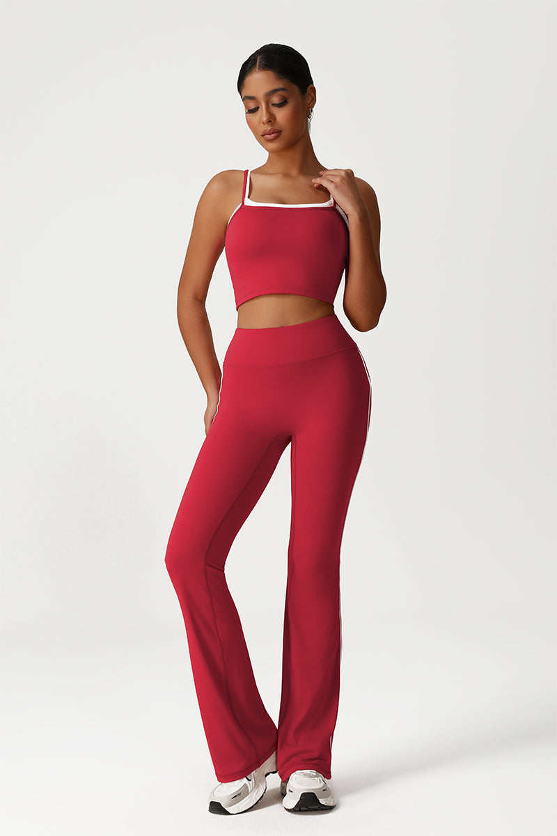 Women Seamless High Waisted Flared Yoga Set: Vest + Flared Leggings