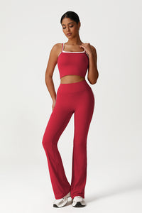 Women Seamless High Waisted Flared Yoga Set: Vest + Flared Leggings