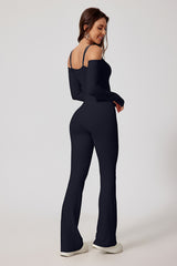 Women'S Off-The-Shoulder Double-Strap One-Piece Long-Sleeved Flared Pants Bodysuit