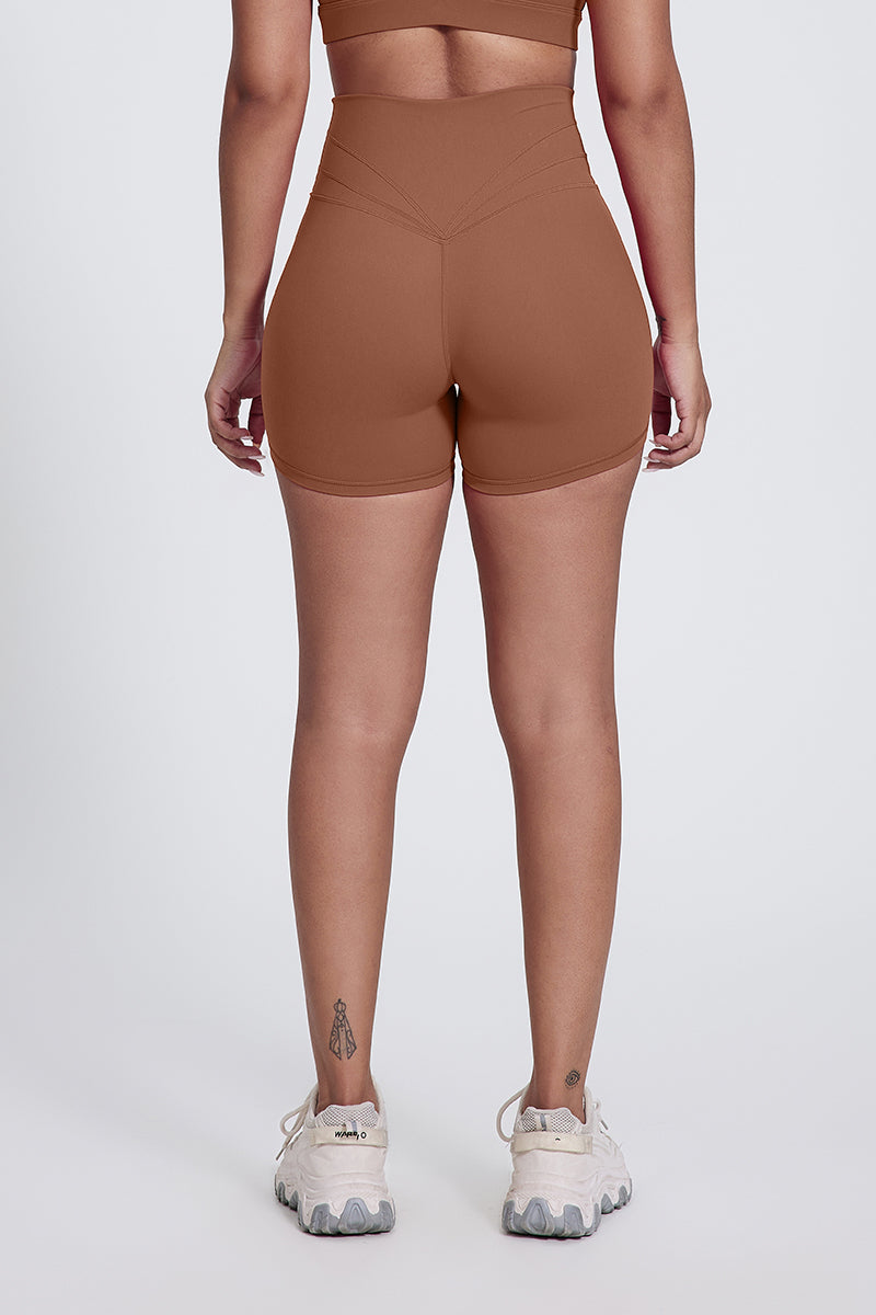 Women'S Stretch High-Waisted Peach Hip Yoga Shorts