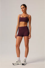 2 Pcs Set High Elastic Thin Strap Halter Neck Fitness Running Sports Bra + Push-Up Shorts