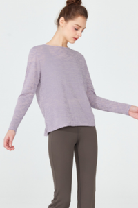 Women's Back Split Tie Lightweight Sheer Long Sleeve T-shirt