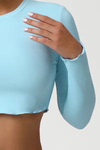 Women Slim Fit Wave Hem Yoga Long Sleeves