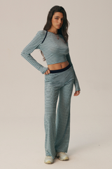 Women's Fall Striped Crew Neck Long Sleeve Top and Pants Set