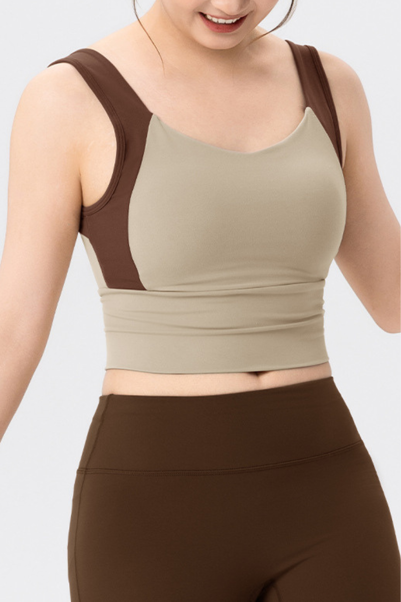 Plus Size Women Summer Color Block Fixed Cup Sports Tank Top