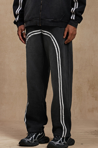 Color-contrast woven strap casual pants