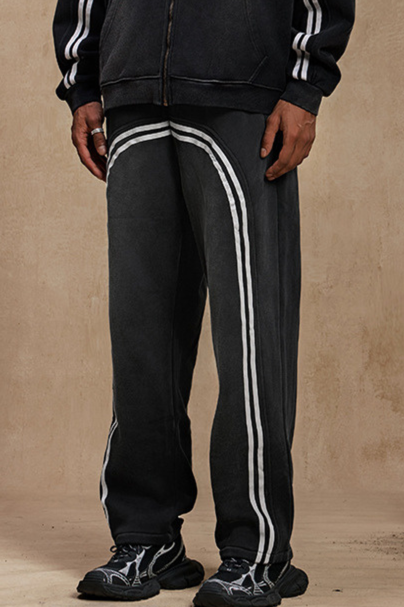 Color-contrast woven strap casual pants