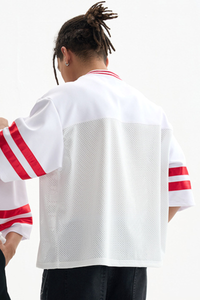 Unisex Striped Color Block Mesh Athletic Football Jersey Tee