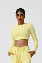 Women Slim Fit Wave Hem Yoga Long Sleeves