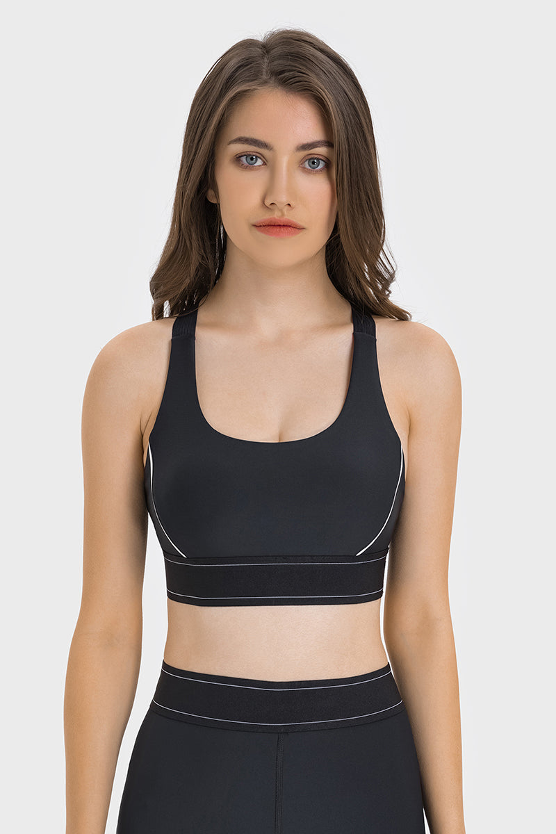 Women's Color Clash Adjustable Strap Sports Bra