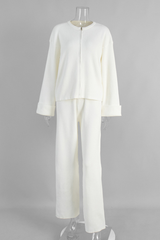 Zipper-fastened jacket and long pants set