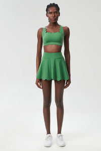 Women Wave Liquid Seamless Plus Size Quick-Dry Tennis Set - Scalloped Strappy Bra & A-Line Skirt
