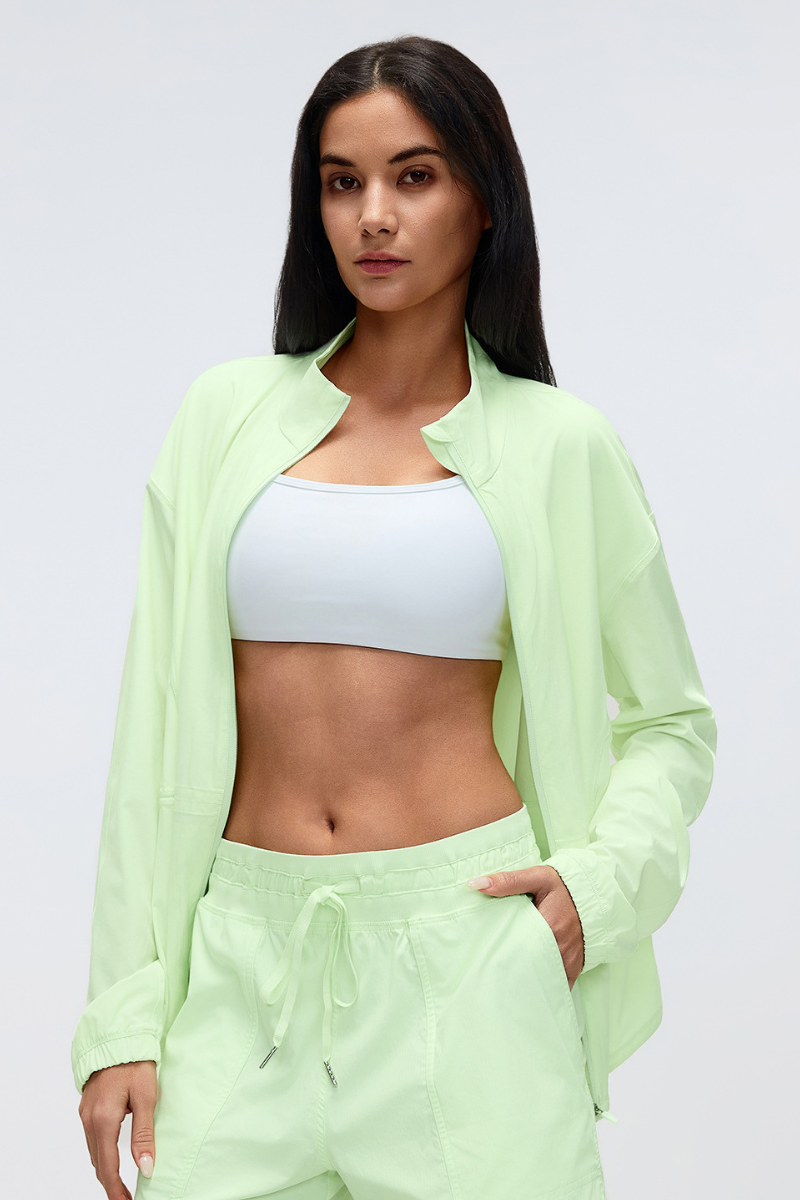 Women's Windproof Drawstring Media Pocket Peplum Jacket