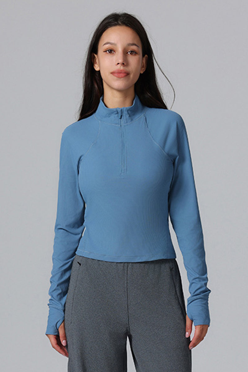 Half-Zip Ribbed Athletic Long Sleeve