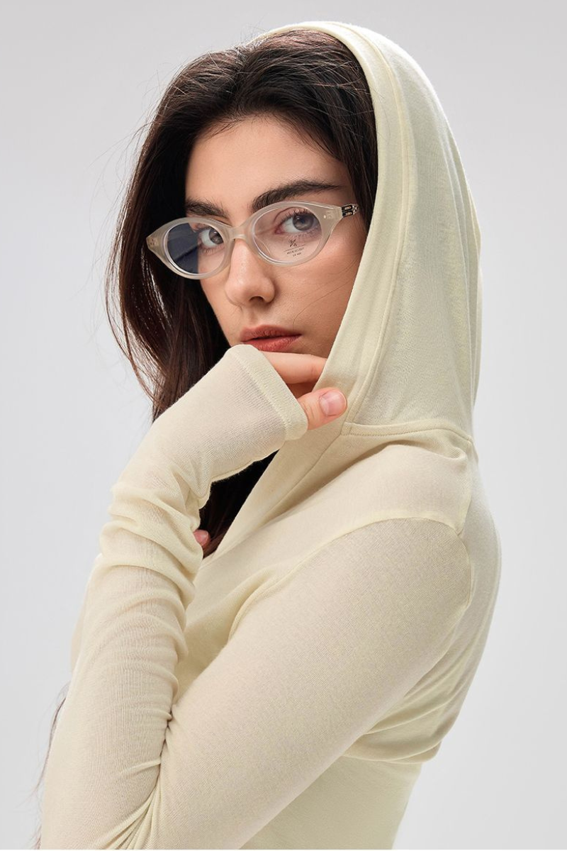 Women's Spring Loose Fit Lightweight V-neck Sheer Hoodie