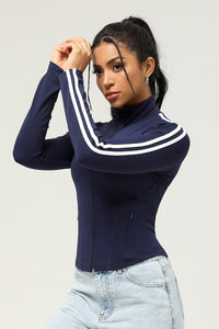 Women'S Zipper White Strips Sport Jacket