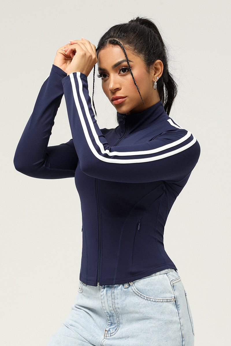 Women'S Zipper White Strips Sport Jacket