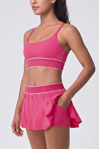 Women's Tennis Sets:Contrast Bra And Pleated Tennis Skirt