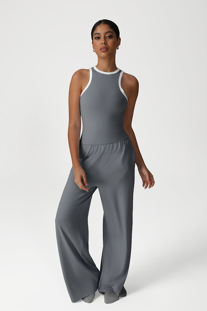 Women Loose-Fit Straight-Leg Yoga Set: Tank Top + Wide-Leg Pants