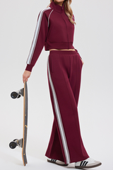 Women's Retro Color-Blocked Striped Athletic Set:Jacket & Pant