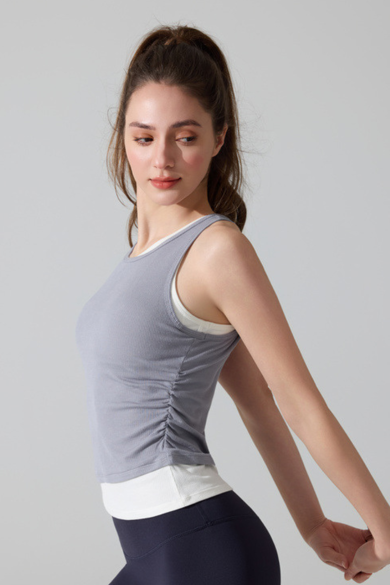 Women's Asymmetrical Faux-Two-Piece Color Block Tank Top