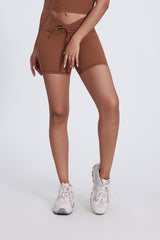 Women'S Pleated High-Waisted Hip Lift Yoga High-Stretch Skinny Shorts