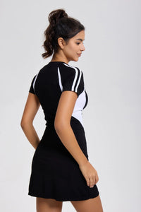 Women Sporty V-Neck Tennis Dress with Mesh Ventilation