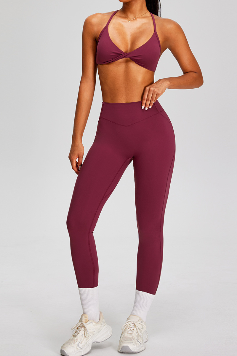 Women's Sport Set:Twist Front Triangle Cup Bra & Leggings