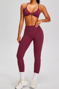 Women's Sport Set:Twist Front Triangle Cup Bra & Leggings