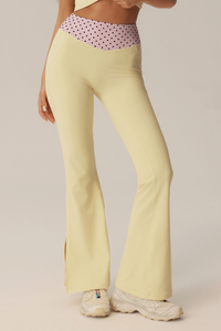Women's Polka Dot V-Waist Color Block Flare Yoga Pants