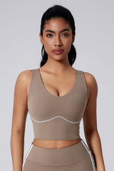 Women Wide Strap Built-In Bra Medium Support Yoga Workout Tank Top
