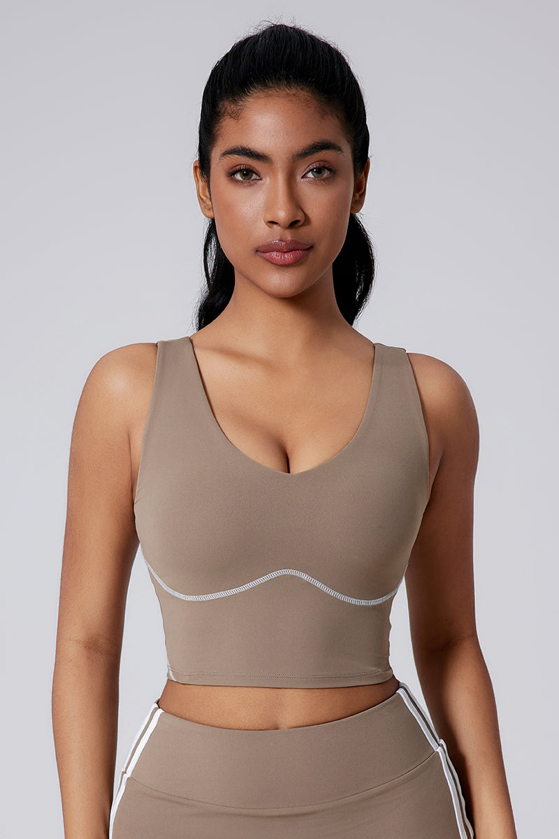 Women Wide Strap Built-In Bra Medium Support Yoga Workout Tank Top