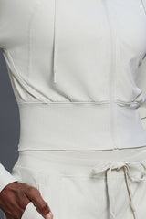 Women Hooded Short Waist-Tie Open-Front Yoga Sportswear Jacket