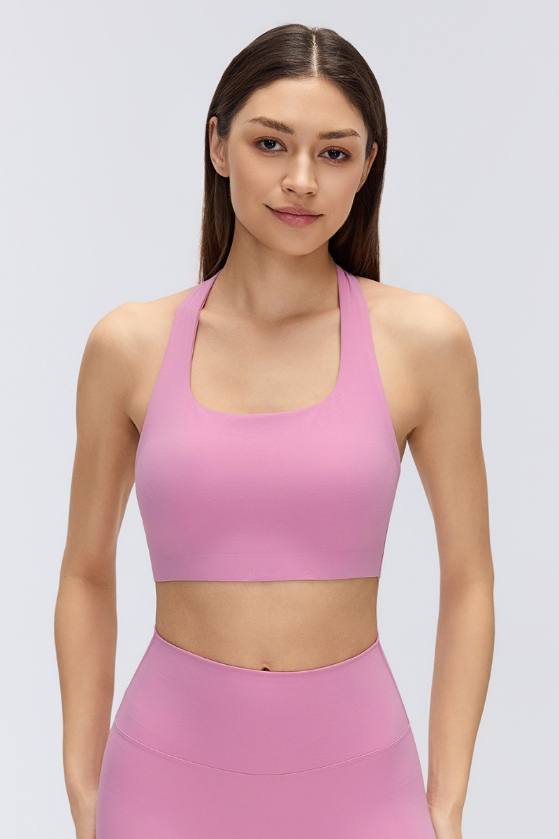 Women's Halter Stretch Removable Pads Solid  Sports Bra