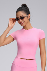 Women's Summer Solid Slim Fitted Cropped Athletic Yoga Tee